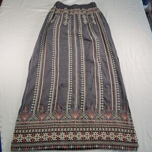 JOHNNY WAS JW Los Angeles Linen Maxi Skirt Grey Embroidered Bohemian Size Med